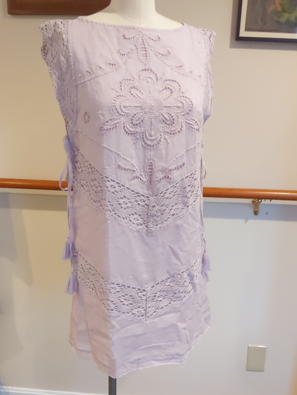 Free People Sleeveless Lavender Lace Insert Shift Dress